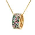 Golden cylinder pendant necklace with colorful pavé crystals on a delicate gold chain - Gold Chain Rainbow Stones Style (Style 1)