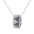 Silver cylinder pendant necklace with black and white pavé zircons in geometric pattern - Silver Chain Black and White Stones Style (Style 6)