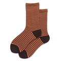 Women's cotton crew socks with orange and black horizontal stripes and contrast heel - One Size (35-40) / Orange and Black Stripes