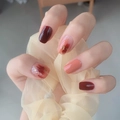 Short wine red gradient press-on nails with gold foil accents for a clean minimalist look - Wine Red Gold Foil Marble Style (JP915)
