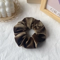 Dark brown velvet scrunchie made of premium gold velvet fabric with soft pleats - Tan