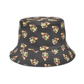 Dettaglio cappello a secchiello nero con stampa scimmia fiammeggiante e cuciture - Nero (Stampa Scimmia di Fiamma)