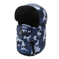Gorro ushanka de camuflaje azul con forro de piel sintética y máscara con válvula de aire - Azul