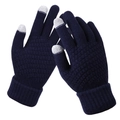 Winter thermal knit gloves in navy blue with touch screen fingertips and ribbed cuffs - Navy Blue