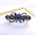 Elegant vintage silver hair clip with deep blue crystal floral motif and rhinestones - Navy Blue Bow Small 6.8cm