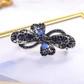 Vintage silver butterfly hair clip with deep blue rhinestones and heart-shaped crystals - Navy Blue Heart Small 6.8cm