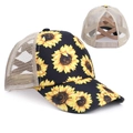 Casquette baseball en maille pour femme avec imprimé tournesol et ouverture queue de cheval - Tournesol