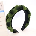 Detailed view of dark green braided velvet headband with thick padded texture and non-slip lining - Army Green Braided Headband