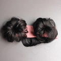 Pink elastic headband featuring two dark brown synthetic hair buns for toddlers - Double Buns / Pink