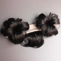 Cute kids hairband with dark brown curly wig buns and beige elastic strap - Double Buns / Khaki Beige