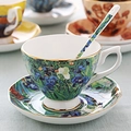 Artistic Van Gogh Iris bone china coffee cup set with saucer and golden trim - Irises Style
