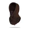 Deep brown fleece cycling balaclava with adjustable black drawstrings for winter warmth - One Size / Coffee