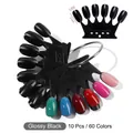 Crown-shaped black nail color display tips with metal ring for 60 color swatches - Bright Black