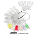 Transparent plastic nail swatches set with 60 tips and metal ring for display - Clear
