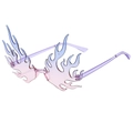 Flame-shaped rimless sunglasses featuring a pink-purple gradient lens and purple temples - Blue Pink Gradient