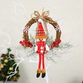 Christmas snowman wreath on brown rattan with red berries and checkered bow hanging - Small Branch Snowman