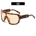 Oversized tortoise frame sunglasses with translucent orange lenses and gold hexagonal accents - Tortoise Frame Tea Brown Shield Lens (C6)