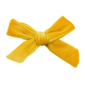 Macro detail of mustard yellow velvet handmade bow knot hair accessory with soft texture - No. 4 Yellow