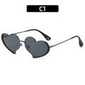 Occhiali da sole alla moda a forma di cuore con montatura in metallo grigio scuro - Montatura Nera Lenti Grigie (C1)