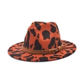 Orange and black leopard pattern felt jazz hat with wide brim and decorative leather band - M (56-58cm) / Burgundy