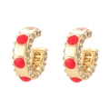 Gouden C-vormige clip-on oorbellen met rood email en kristallen voor oren zonder gaatjes - Rood Goud Emaille Stijl (Stijl 2)