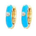 Gold-plated hoop earrings featuring turquoise enamel and sparkling zircon center stones - Blue