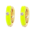 Neon yellow enamel U-shaped gold earrings with sparkling zircon gemstone for women - Yellow