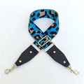 Detail of adjustable blue leopard print shoulder strap with gold metal hooks - Lake Blue