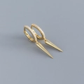 Detail of gold hoop earring with pavé zircon stones and long hanging metal spike pendant - 925 Silver / Gold Color (Pair)