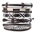 Vintage multi-layer woven leather bracelet set in dark brown and white punk style - Dark Brown & Off-White Woven Set (TZ-87-5)
