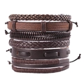 Vintage multilayer braided leather bracelets in brown and dark brown stackable set - Brown Multilayer Knot Set (TZ-87-7)