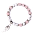 Pink crystal and white turquoise beaded bracelet with silver wing and rose pendant - Rose Quartz