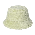 Detailopname van de lichtgroene pluche lamswolachtige stof van de vissershoed - 58cm / Groen