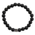 Detail of 8mm matte black stone bracelet featuring a silver Libra zodiac charm - Libra