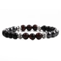 8mm Red Tiger Eye and Black Agate beaded bracelet with decorative silver spacer beads - Red Tiger Eye