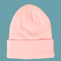 Pink knitted beanie hat for children with warm fold-over cuff for autumn and winter - Kids (48-56CM) / Pink