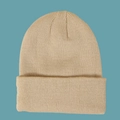 Classic knitted beanie in beige featuring a ribbed texture and fold-over cuff design - Kids (48-56CM) / Khaki