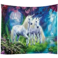 Detail of unicorn fantasy forest tapestry with waterfall and castle print - Style 5-Dreamy Purple Castle Unicorn