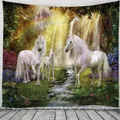 Arazzo foresta di unicorno con cascata arcobaleno per decorazione d'interni - 150x130cm / Stile 4-Unicorno del Regno Segreto