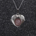 Collana in acciaio inossidabile argento con ali d'angelo e perla di cristallo rosa - Quarzo rosa