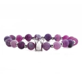 Detail of purple and pink agate beads with a silver crown charm on a stretch bracelet - Weathered Stone Silver Crown