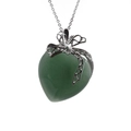 Collar con lazo plateado y un gran colgante de piedra verde en forma de corazón pulido - Lazo Corazón Aventurina Verde / Verde