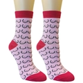 Funny pink crew socks for women featuring artistic graphic prints and vibrant contrast toes - One Size / Pink