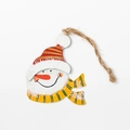 Hübscher Schneemann-Anhänger aus Holz mit rotem Weihnachtshut und rustikalem Hanfseil - Schneemann