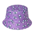 Dettaglio del cappello alla pescatora viola con ricamo a occhi e tesa con cuciture rinforzate - 58cm / Viola