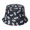 Dettaglio di un cappello alla pescatora nero con motivi a occhi ricamati e cuciture precise - 58cm / Nero