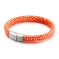 Vibrant orange stingray skin bracelet with a polished silver magnetic stainless steel clasp - Orange Stingray Leather Style (KB110113-K)