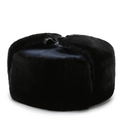 Winter ushanka earflap hat in deep black faux fur with blue silk lining detail - One Size / Blue Fabric Black Fur