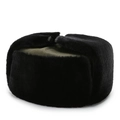 Winter ushanka trapper hat with olive canvas top and thick black faux fur ear flaps - One Size / Army Green Fabric Black Fur