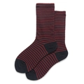 French style burgundy and black striped cotton crew socks with reinforced heels - One Size (35-40) / Wine Red and Black Stripes